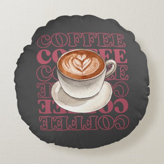 コーヒーをテーマにした装飾用クッション ラウンドクッション (正面)