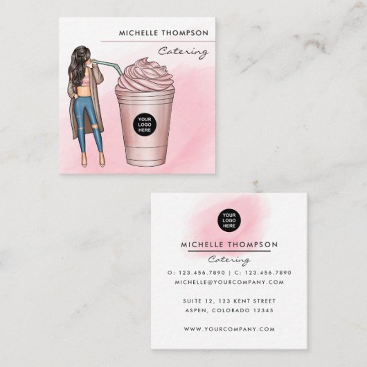 コーヒーをテーマにした食品ケータリング名刺 スクエア名刺 (正面/裏面)