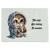 コーヒーを入れたかわいいフクロウ誕生日 ラージペーパーバッグ (正面)