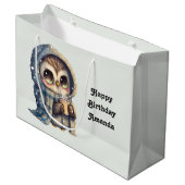 コーヒーを入れたかわいいフクロウ誕生日 ラージペーパーバッグ (正面アングル)