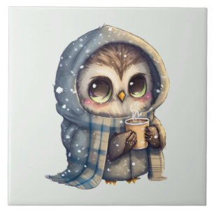 コーヒーを入れたかわいいフクロウ タイル