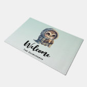 コーヒーを入れたかわいいフクロウ ドアマット (アングル)