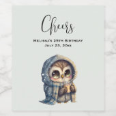 コーヒーを入れたかわいいフクロウ ワインラベル (シングルラベル)