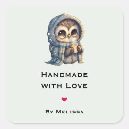 コーヒーを入れたかわいいフクロウ|過去記事 スクエアシール