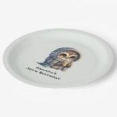 コーヒーを入れたかわいい大きな目のフクロウ誕生日 ペーパープレート (アングル)