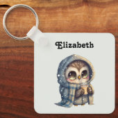 コーヒーを入れたかわいい大きな目のフクロウ キーホルダー (正面)