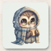 コーヒーを入れたかわいい大きな目のフクロウ コースター (正面)