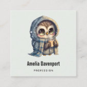 コーヒーを入れたかわいい大きな目のフクロウ スクエア名刺 (正面)