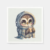 コーヒーを入れたかわいい大きな目のフクロウ スタンダードカクテルナプキン (正面)