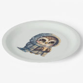 コーヒーを入れたかわいい大きな目のフクロウ ペーパープレート (アングル)