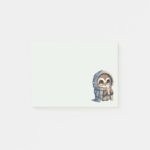 コーヒーを入れたかわいい大きな目のフクロウ ポストイット