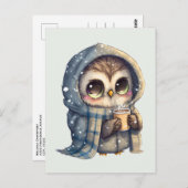 コーヒーを入れたかわいい大きな目のフクロウ ポストカード (正面/裏面)