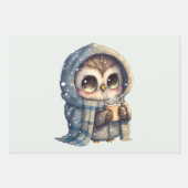 コーヒーを入れたかわいい大きな目のフクロウ ラッピングペーパーシート (正面3)