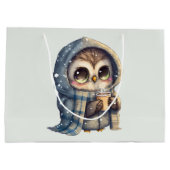 コーヒーを入れたかわいい大きな目のフクロウ ラージペーパーバッグ (裏面)