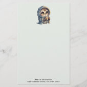 コーヒーを入れたかわいい大きな目のフクロウ 便箋 (正面)