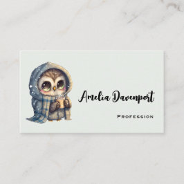 コーヒーを入れたかわいい大きな目のフクロウ 名刺