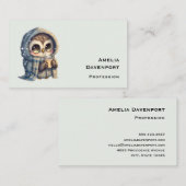 コーヒーを入れたかわいい大きな目のフクロウ 名刺 (正面/裏面)