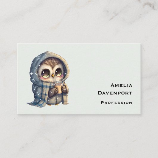 コーヒーを入れたかわいい大きな目のフクロウ 名刺 (正面)
