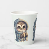 コーヒーを入れたかわいい大きな目のフクロウ –  紙コップ (正面)