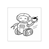 コーヒーを入れた可愛いロボット ラバースタンプ (インプリント)