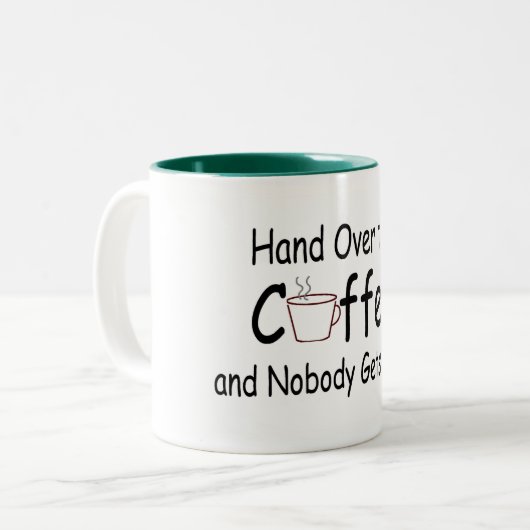 コーヒーを引き渡せばだれも傷つきません ツートーンマグカップ (正面左)