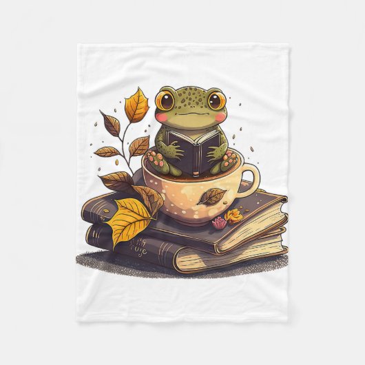 コーヒーを愛するカエル読の本 フリースブランケット (正面)