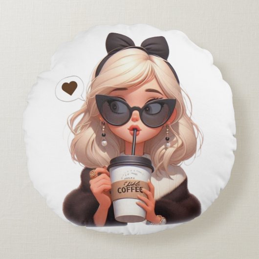 コーヒーを愛する ラウンドクッション (正面)