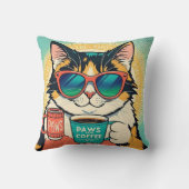 コーヒーを持ちながら大きすぎるサングラスをかけた猫 クッション (裏面)