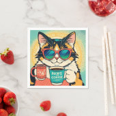 コーヒーを持ちながら大きすぎるサングラスをかけた猫 スタンダードカクテルナプキン (インサイチュ)