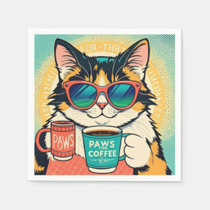 コーヒーを持ちながら大きすぎるサングラスをかけた猫 スタンダードカクテルナプキン
