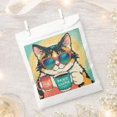 コーヒーを持ちながら大きすぎるサングラスをかけた猫 フェイバーバッグ (クリップ留めされた状態)