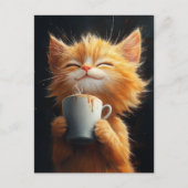コーヒーを持ったかわいいジンジャーキティ ポストカード (正面)
