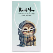 コーヒーを持ったかわいいフクロウパーティーありがとう スモールペーパーバッグ (裏面)