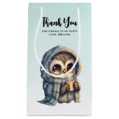 コーヒーを持ったかわいいフクロウパーティーありがとう スモールペーパーバッグ (正面)