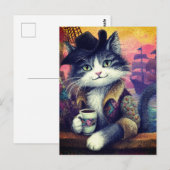 コーヒーを持ったかわいい海賊猫 ポストカード (正面/裏面)