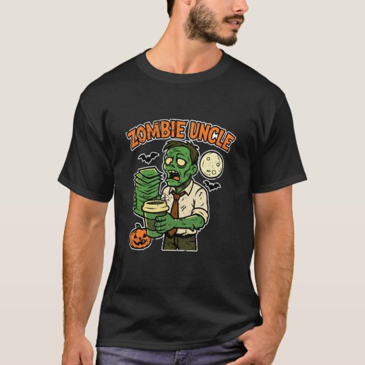 コーヒーを持ったゾンビのおじさん Tシャツ (正面)