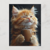 コーヒーを持った愛らしいジンジャー子猫 ポストカード (正面)