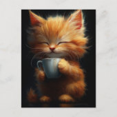 コーヒーを持った愛らしいジンジャー子猫 ポストカード (正面)
