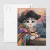 コーヒーを持った海賊猫 ポストカード (正面/裏面)