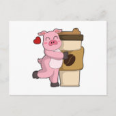 コーヒーを持った豚 ポストカード (正面)