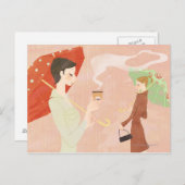 コーヒーを持っている女性 ポストカード (正面/裏面)