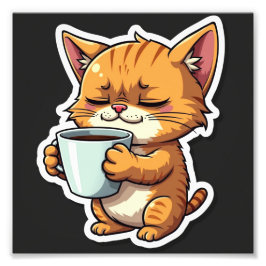 コーヒーを持っている猫 フォトプリント           