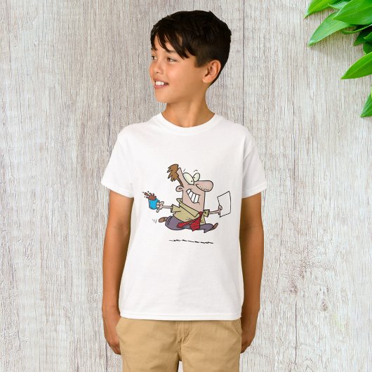 コーヒーを持って走る男性 Tシャツ