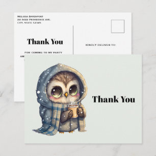 コーヒーを持つかわいいフクロウありがとう ポストカード