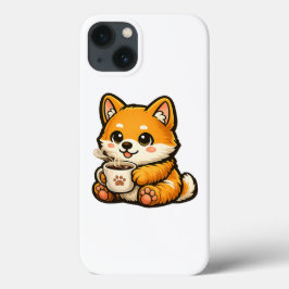 コーヒーを持つかわいい柴犬 – ほっこりとした犬のイラスト iPhone 13ケース