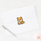 コーヒーを持つかわいい柴犬 – ほっこり犬イラスト スクエアシール (封筒)