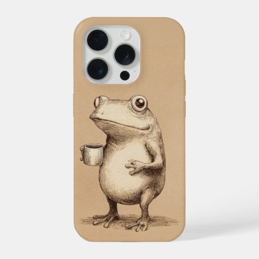 コーヒーを持つカエル – 幻想的なビンテージ動物 iPhoneケース (裏面)