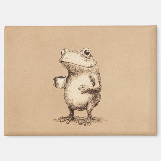 コーヒーを持つカエル – 幻想的なヴィンテージ動物 マグネット (正面)