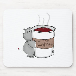 コーヒーを持つカバ マウスパッド