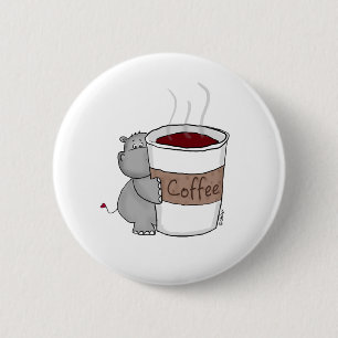 コーヒーを持つカバ 缶バッジ